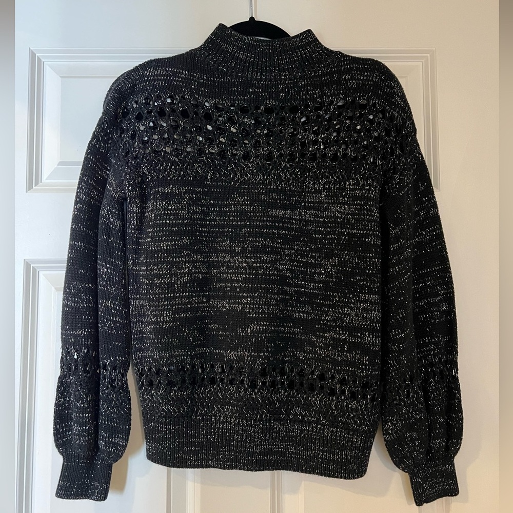 Design Lab Lord & Taylor Black Knit Sparkle Sweater with Cutouts